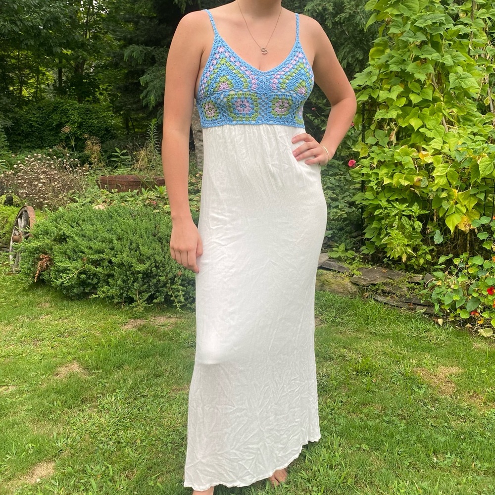 Altar’d State M Crochet Knit Top Maxi Dress White